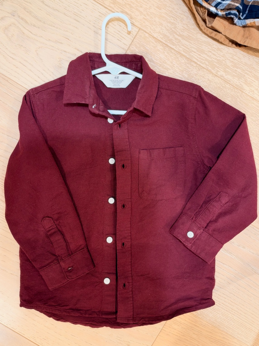 H&M boys Maroon Button-Down Shirt with Chest Pocket